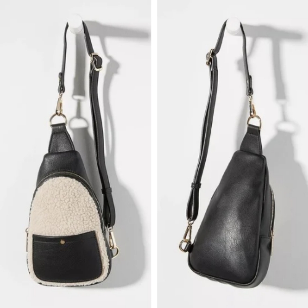 EUC Anthropologie Mali + Lili Gwen Crossbody Bag Black and Cream with Cow Print